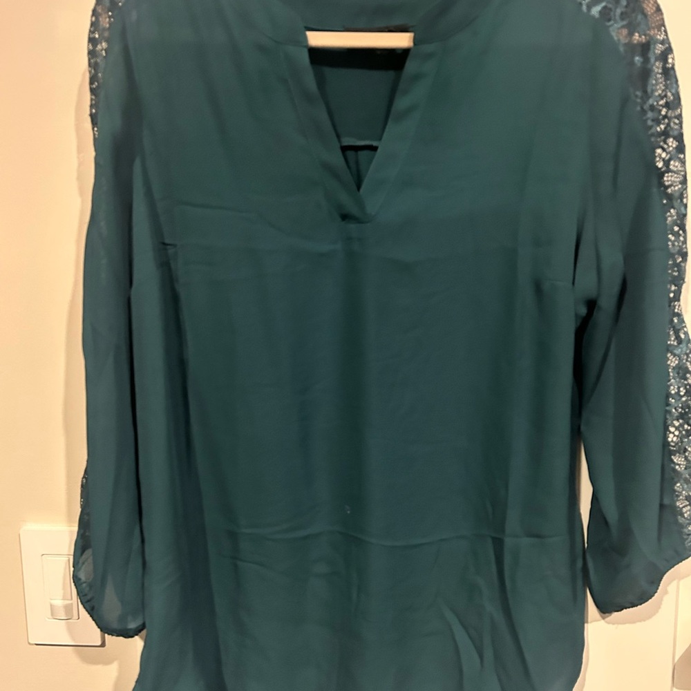 Chic Teal Blouse with Lace Accents